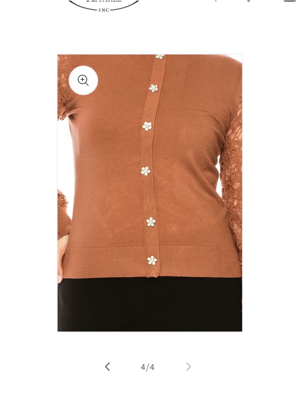 Sioni Lace Sleeve Button-Front Women's Sweater - Mocha Mousse